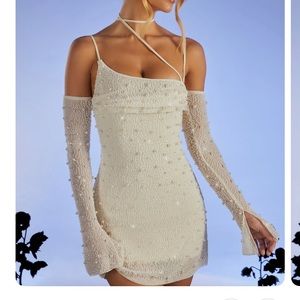 Embellished Asymmetric Corset Mini Dress in Ivory